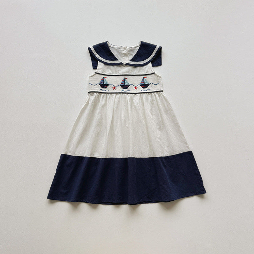 MyKids-USA® Baby Girls Sleeveless Navy Dress