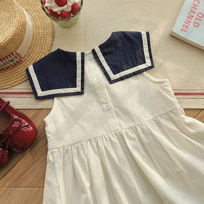 MyKids-USA® Baby Girls Sleeveless Navy Dress