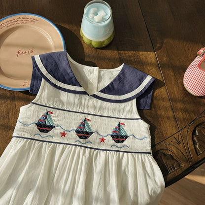 MyKids-USA® Baby Girls Sleeveless Navy Dress