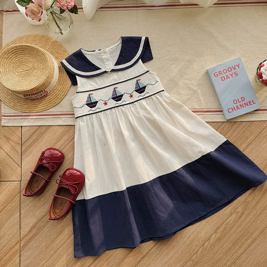 MyKids-USA® Baby Girls Sleeveless Navy Dress