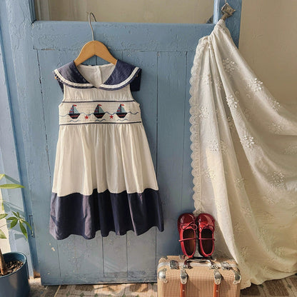MyKids-USA® Baby Girls Sleeveless Navy Dress