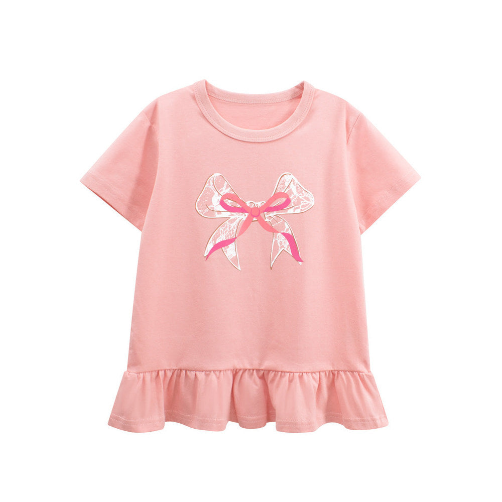 MyKids-USA® Girls’ Butterfly-bow Pattern T-shirt in European and American Style