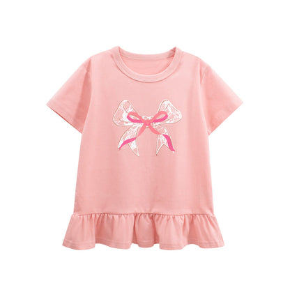 MyKids-USA® Girls’ Butterfly-bow Pattern T-shirt in European and American Style