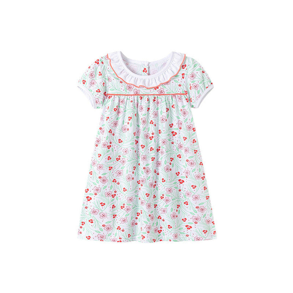 MyKids-USA® Flowers Pattern Short Sleeves Dress with Collar for Stylish Girls