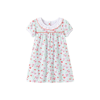 MyKids-USA® Flowers Pattern Short Sleeves Dress with Collar for Stylish Girls