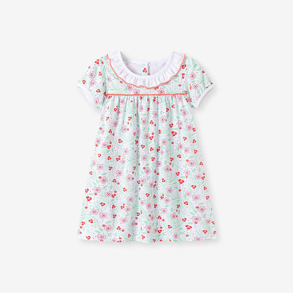 MyKids-USA® Flowers Pattern Short Sleeves Dress with Collar for Stylish Girls