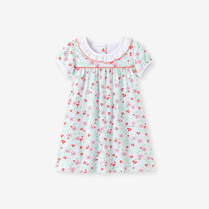 MyKids-USA® Flowers Pattern Short Sleeves Dress with Collar for Stylish Girls