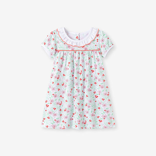 MyKids-USA® Flowers Pattern Short Sleeves Dress with Collar for Stylish Girls