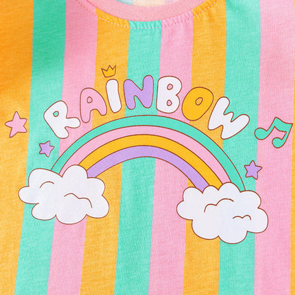 MyKids-USA® Baby Kids Girls Short Sleeves Cartoon Pattern T-shirt, Striped Vest and Shorts Clothing Set