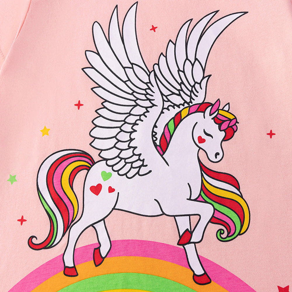 MyKids-USA® Summer Hot Selling Baby Kids Girls Short Sleeves Unicorn Cartoon Pattern T-shirt and Shorts Clothing Set