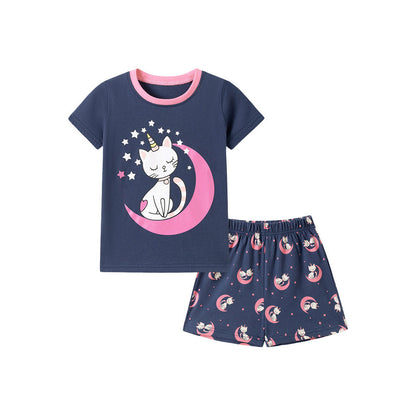 MyKids-USA® Baby Kids Girls Short Sleeves Cats Cartoon Pattern T-shirt and Shorts Clothing Set