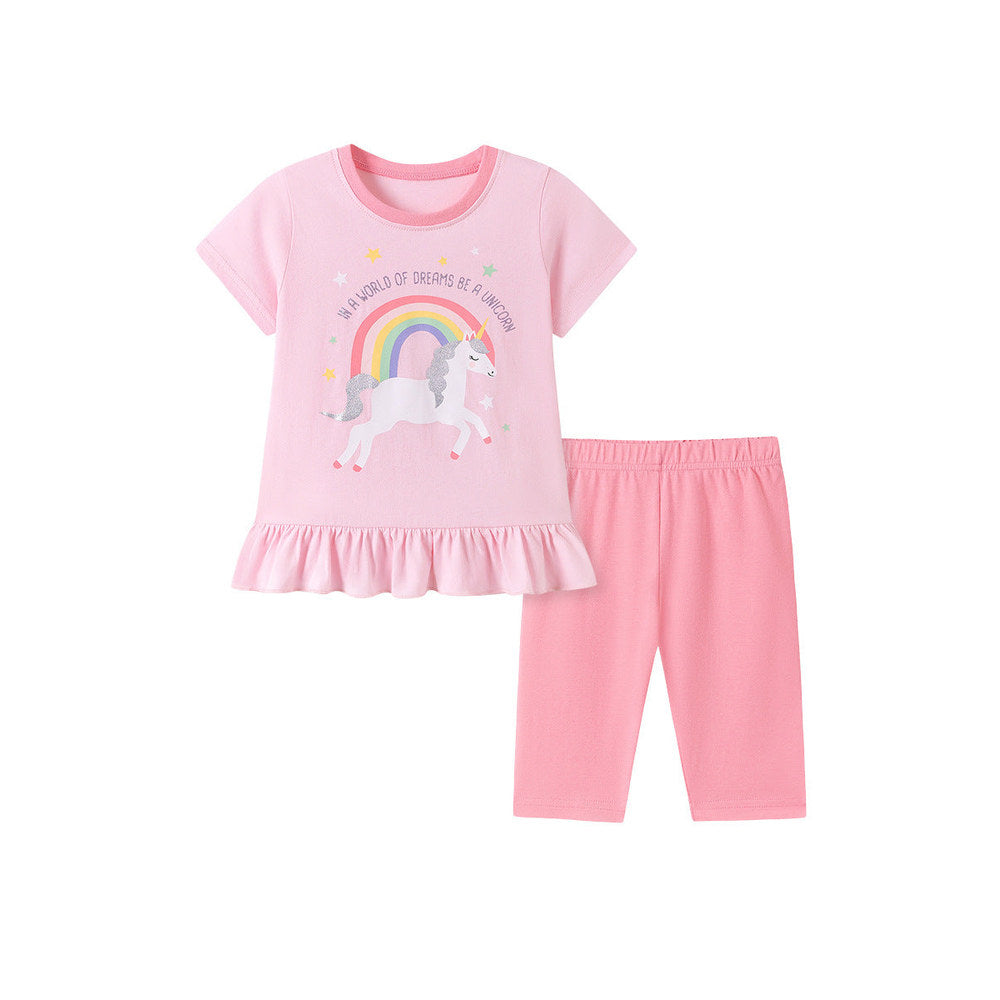 MyKids-USA® Summer Hot Selling Baby Kids Girls Short Sleeves Animals Cartoon Pattern T-shirt and Pants Clothing Set
