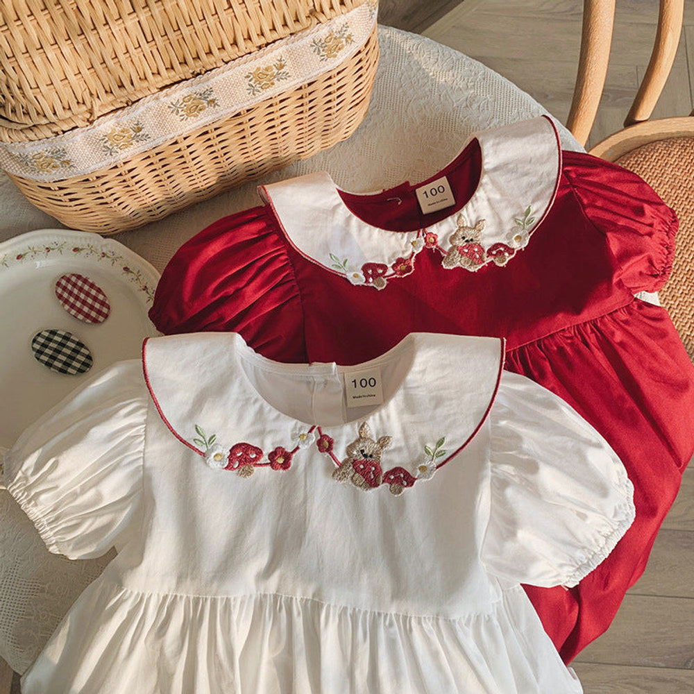 MyKids-USA® Baby Girls Short Sleeves Flowers and Fruits Pattern Collar Dress