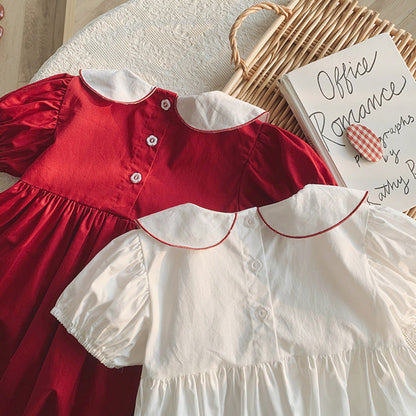 MyKids-USA® Baby Girls Short Sleeves Flowers and Fruits Pattern Collar Dress