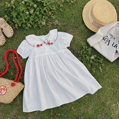 MyKids-USA® Baby Girls Short Sleeves Flowers and Fruits Pattern Collar Dress