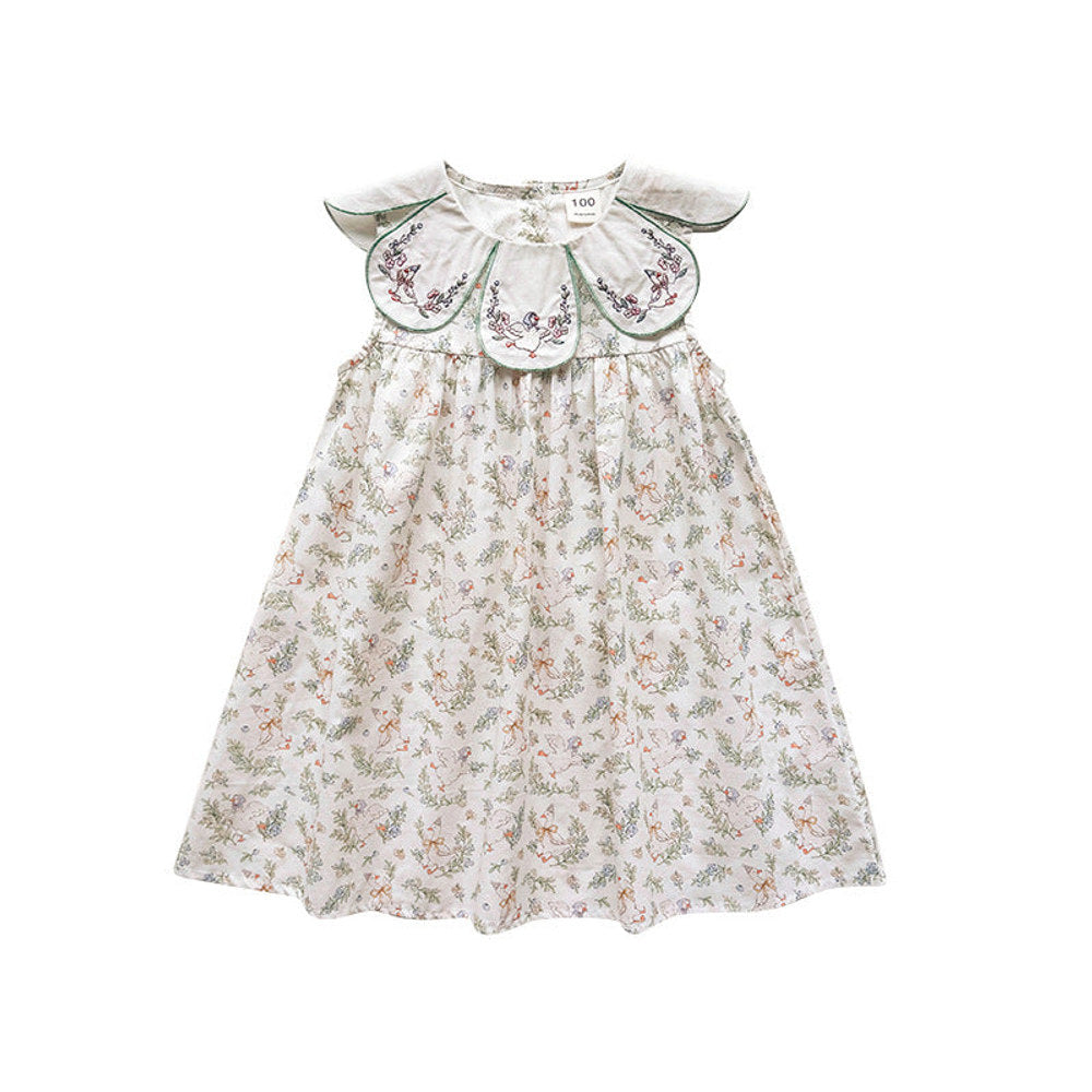 MyKids-USA® Baby Girls Sleeveless Flowers Pattern Embroidered Collar Dress