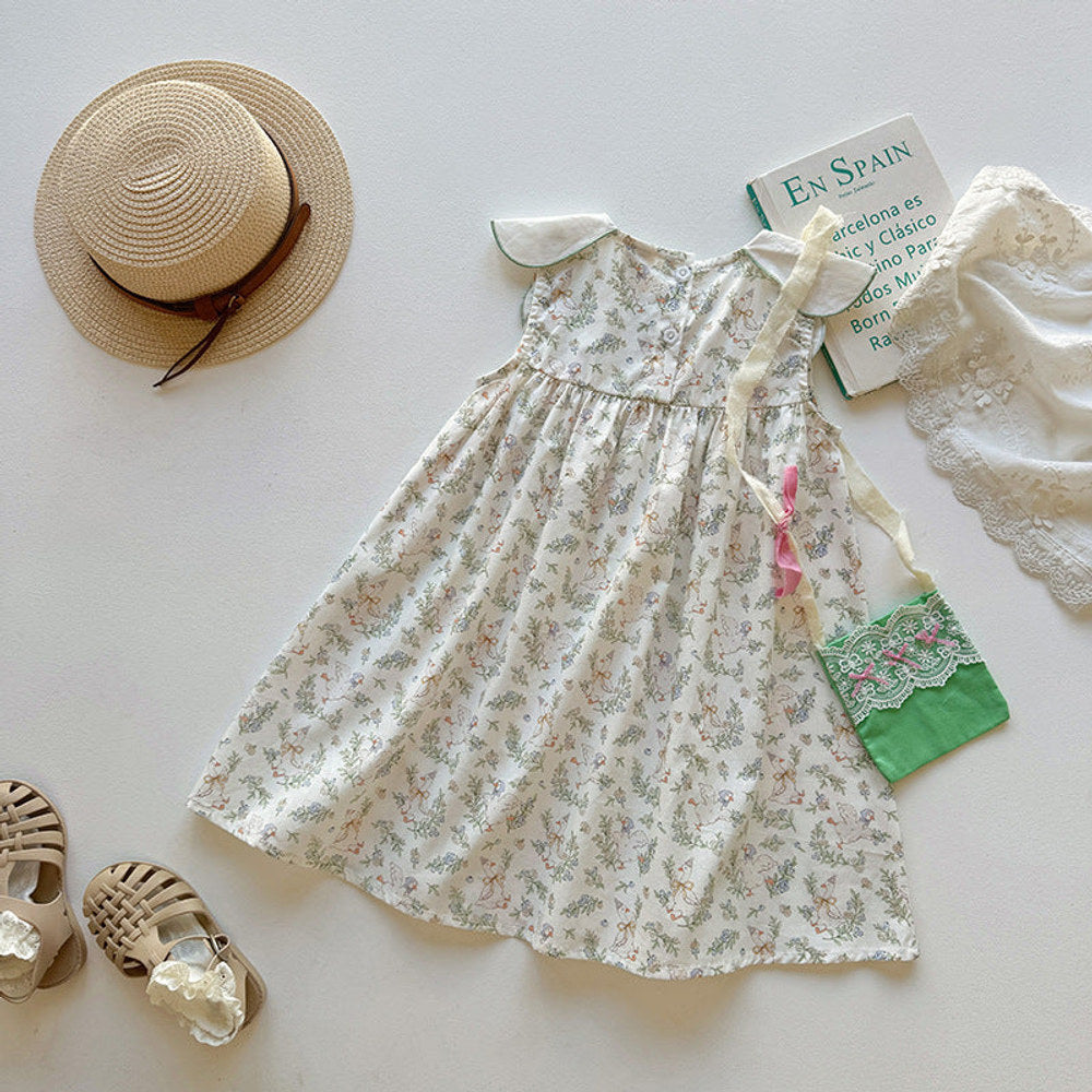 MyKids-USA® Baby Girls Sleeveless Flowers Pattern Embroidered Collar Dress