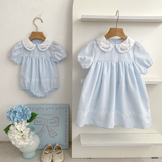 MyKids-USA® Girls Plaid Pattern Color Patchwork Onesies and Dress – Princess Sister Matching Set