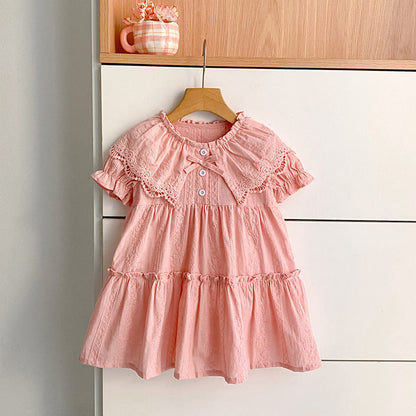 MyKids-USA® Baby Girls French-style Floral Embroidery Pattern Short-sleeved Plain Bodysuit and Dress – Princess Sister Matching Set