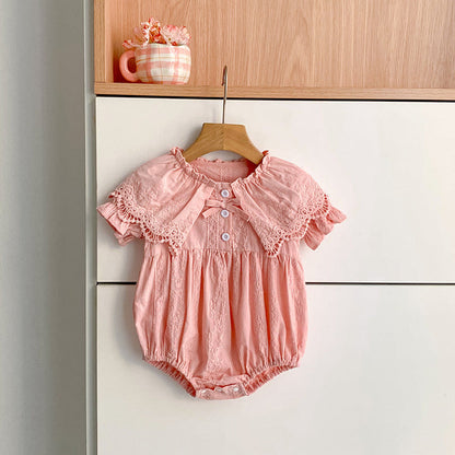 MyKids-USA® Baby Girls French-style Floral Embroidery Pattern Short-sleeved Plain Bodysuit and Dress – Princess Sister Matching Set