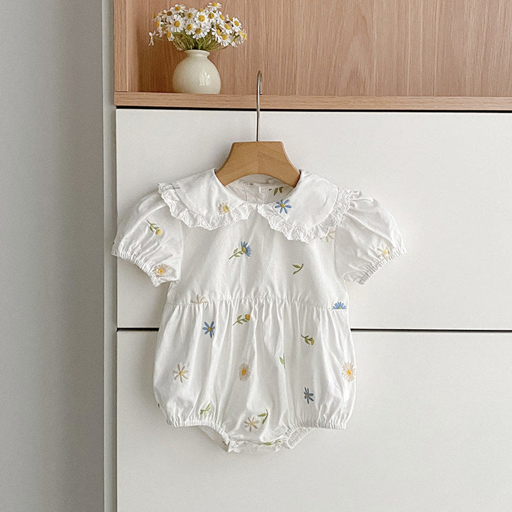 MyKids-USA® Baby Girls French-style Floral Embroidery Pattern Short-sleeved Bodysuit and Dress – Princess Sister Matching Set