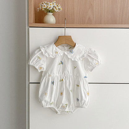 MyKids-USA® Baby Girls French-style Floral Embroidery Pattern Short-sleeved Bodysuit and Dress – Princess Sister Matching Set