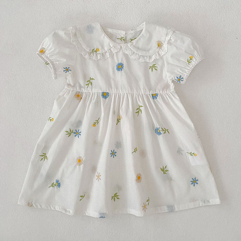 MyKids-USA® Baby Girls French-style Floral Embroidery Pattern Short-sleeved Bodysuit and Dress – Princess Sister Matching Set