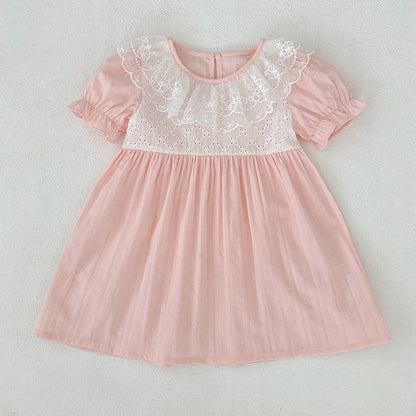 MyKids-USA® Baby Girls Color Patchwork Flowers Pattern Short-sleeved Onesies and Dress – Princess Sister Matching Set