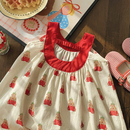 MyKids-USA® Baby Girls Sleeveless Cartoon Teddy Bear Pattern Dress