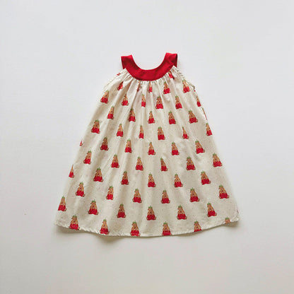 MyKids-USA® Baby Girls Sleeveless Cartoon Teddy Bear Pattern Dress