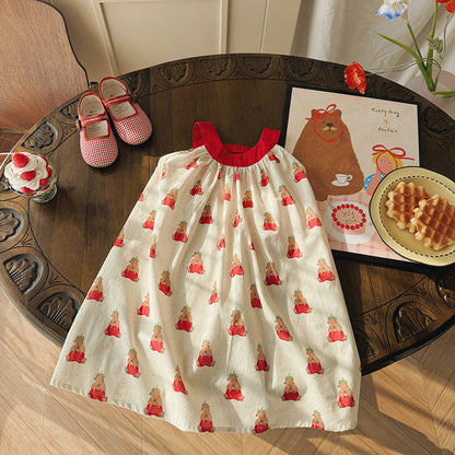 MyKids-USA® Baby Girls Sleeveless Cartoon Teddy Bear Pattern Dress