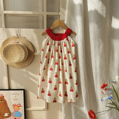 MyKids-USA® Baby Girls Sleeveless Cartoon Teddy Bear Pattern Dress
