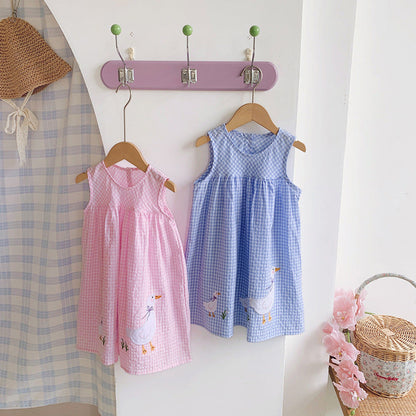 MyKids-USA® Baby Girls Sleeveless Cartoon Ducks Pattern Dress