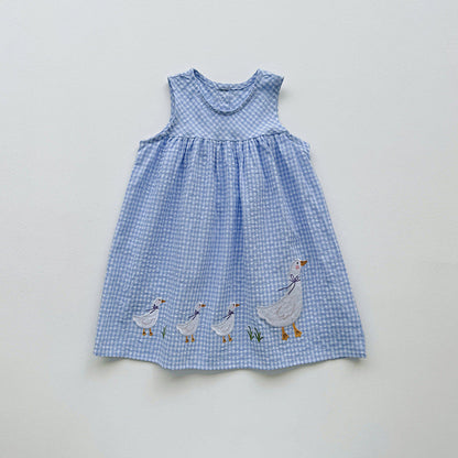 MyKids-USA® Baby Girls Sleeveless Cartoon Ducks Pattern Dress