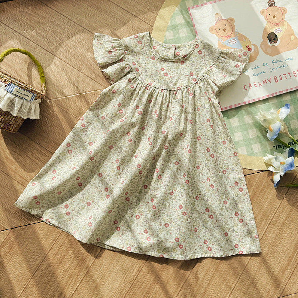 MyKids-USA® Baby Girls Fly Sleeves Floral Pattern Dress