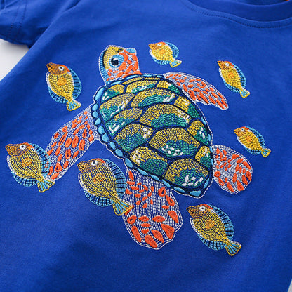 MyKids-USA® Boys’ Cartoon Marine Animals Pattern T-shirt in European and American Style