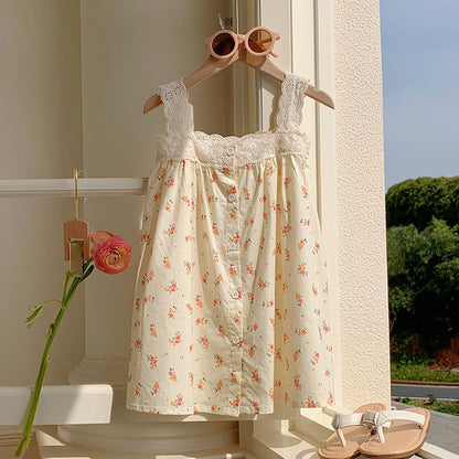 MyKids-USA® Baby Girls Sleeveless Floral Pattern Color Patchwork Dress