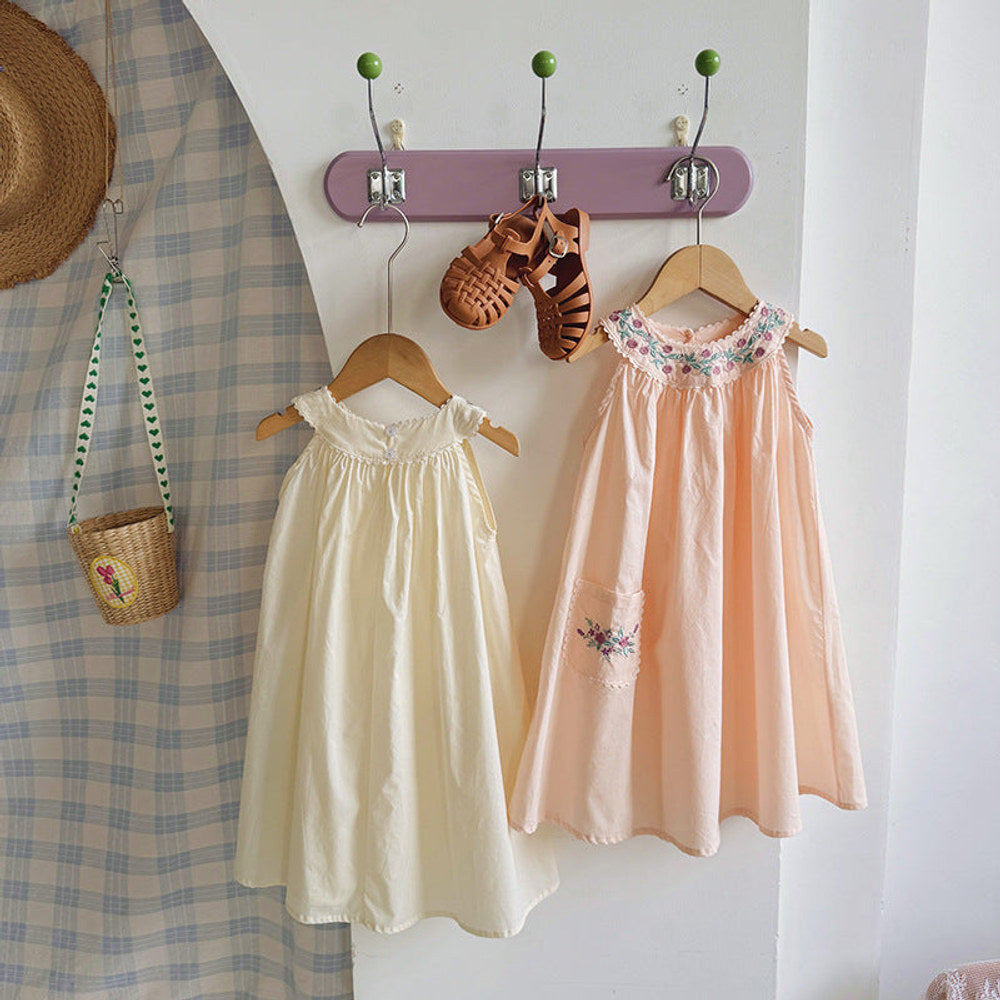 MyKids-USA® Baby Girls Sleeveless Flowers Pattern Embroidered Dress