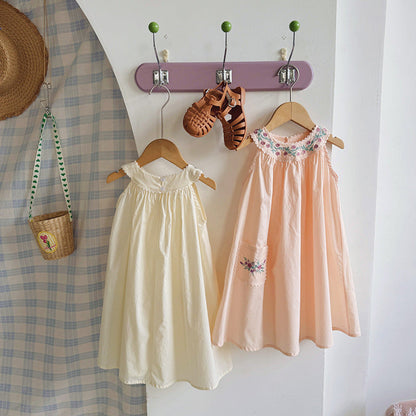 MyKids-USA® Baby Girls Sleeveless Flowers Pattern Embroidered Dress