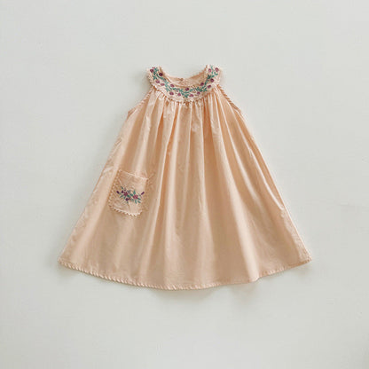 MyKids-USA® Baby Girls Sleeveless Flowers Pattern Embroidered Dress