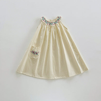 MyKids-USA® Baby Girls Sleeveless Flowers Pattern Embroidered Dress