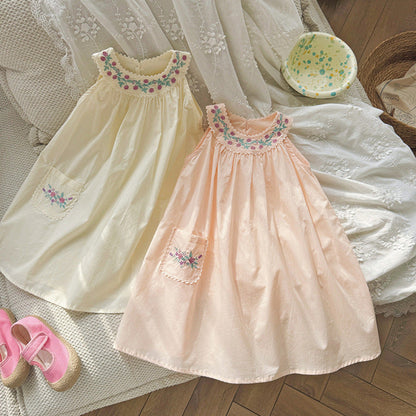 MyKids-USA® Baby Girls Sleeveless Flowers Pattern Embroidered Dress