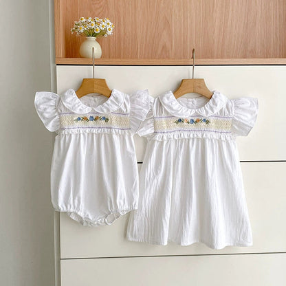 MyKids-USA® Girls Flowers Pattern Embroidered Bodysuit and Dress – Princess Sister Matching Set
