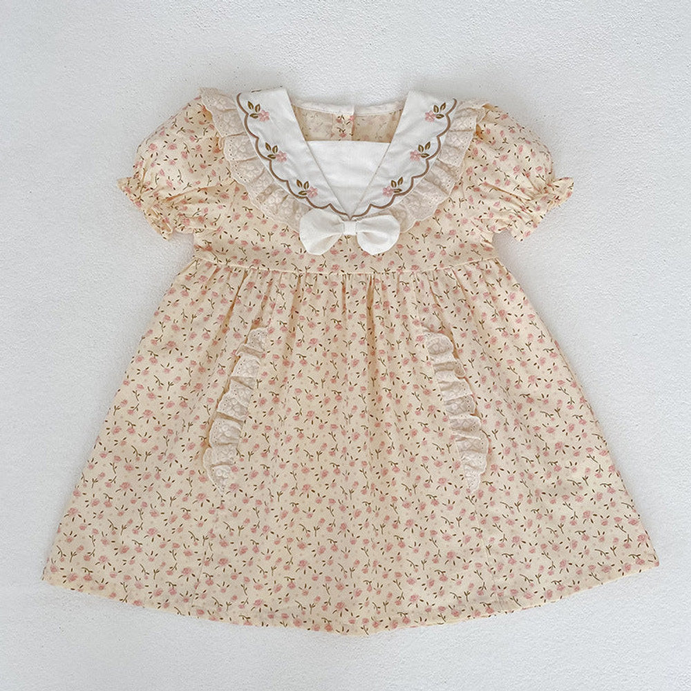 MyKids-USA® Summer Girls Floral Pattern Square Neck Short Sleeves Bodysuit and Dress – Princess Sister Matching Set