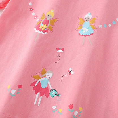 MyKids-USA® Girls’ Princess Cartoon Pattern T-shirt in European and American Style