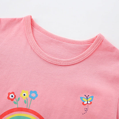 MyKids-USA® Summer Girls’ Unicorn Cartoon Pattern T-shirt in European and American Style
