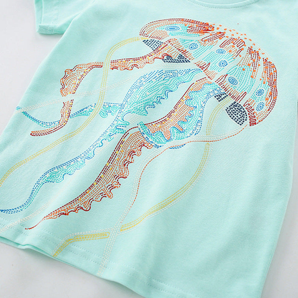 MyKids-USA® Summer Boys’ Marine Animals Pattern T-shirt in European and American Style