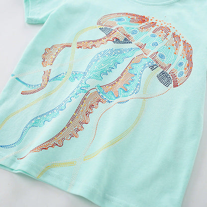 MyKids-USA® Summer Boys’ Marine Animals Pattern T-shirt in European and American Style