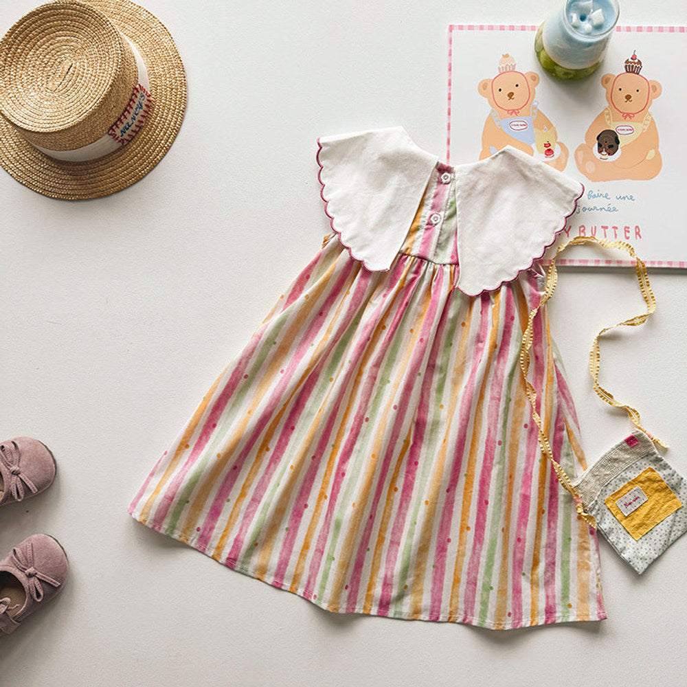 MyKids-USA® Baby Girls Sleeveless Teddy and Striped Pattern Dress
