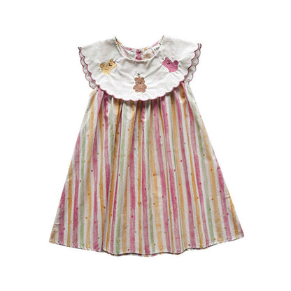 MyKids-USA® Baby Girls Sleeveless Teddy and Striped Pattern Dress